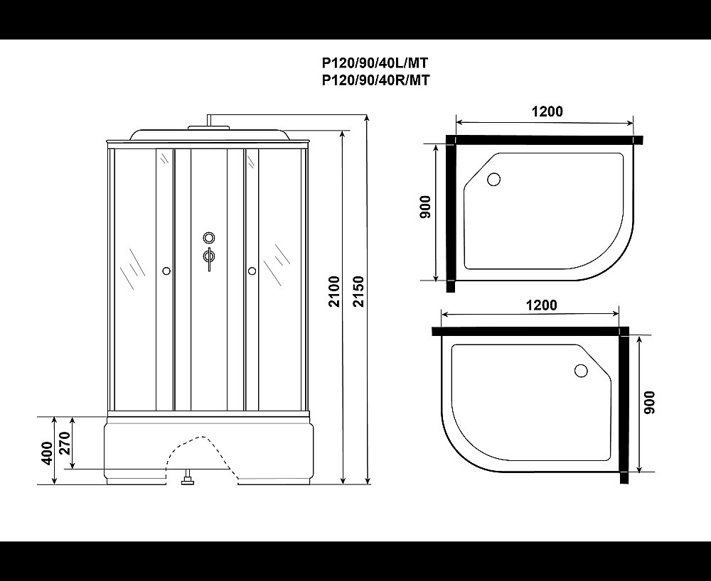 Душевая кабина Niagara "Promo" P120, асимметричный поддон, тропический душ купить в интернет-магазине Sanbest