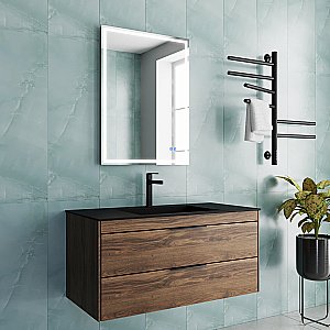 Тумба с раковиной Vincea Chiara 2D 100 VMC-2C2100CO/VCB-13100B тёмный дуб/раковина черная для ванной в интернет-магазине Sanbest