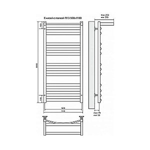 Полотенцесушитель электрический Terminus Енисей П13 500x1100 с полкой левый/правый купить в интернет-магазине сантехники Sanbest