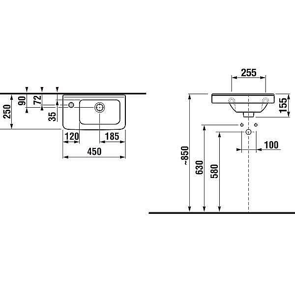 Раковина подвесная Jika CUBITO mini 45 см белая левая/правая купить в интернет-магазине Sanbest