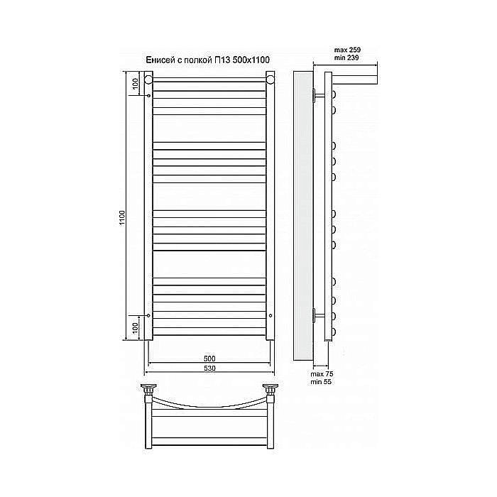 Полотенцесушитель электрический Terminus Енисей П13 500x1100 с полкой левый/правый купить в интернет-магазине сантехники Sanbest