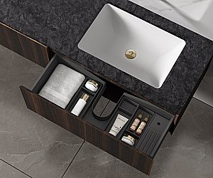 Тумба с раковиной Vincea Luxe 140 VMC-4LX140WN/VWTB-4LX140VB натуральный орех для ванной в интернет-магазине Sanbest