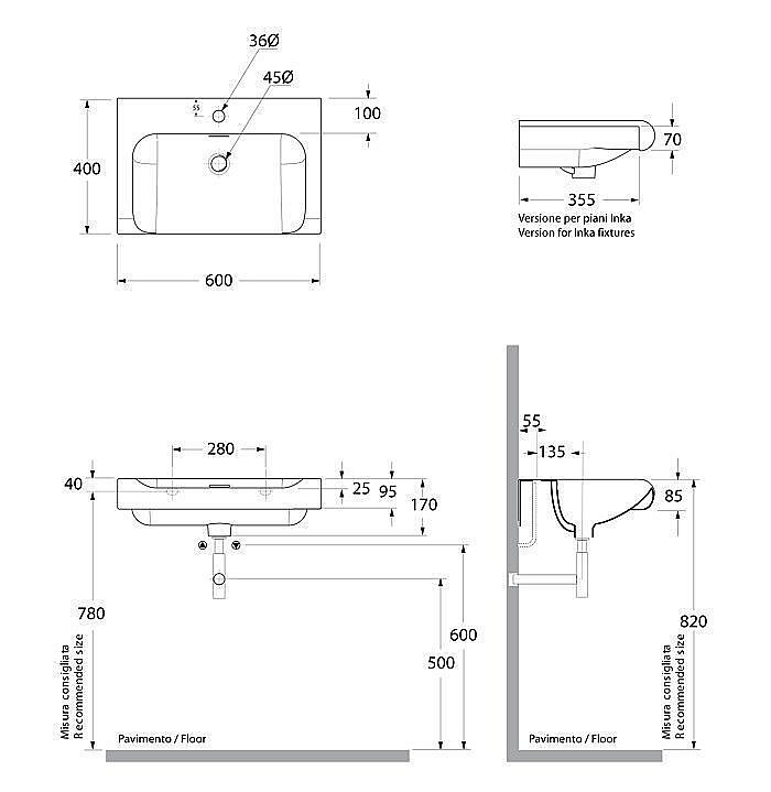 Раковина Kerasan Inka Project 60 3411 bi*1 белая купить в интернет-магазине Sanbest