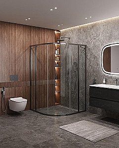 Душевой уголок Cezares Molveno 120x120 R-11-90+30-C-GM-IV стекло прозрачное/профиль матовая оружейная сталь купить в интернет-магазине Sanbest