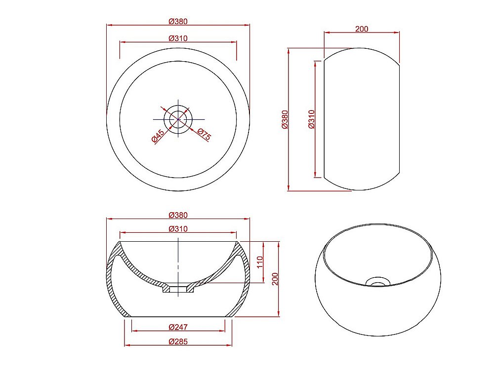 Раковина накладная Montebianco PALLA 12033 белая матовая купить в интернет-магазине Sanbest