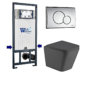 Унитаз подвесной WeltWasser WW GELBACH 10000012042 с крышкой микролифт, безободковый, смыв торнадо, в комплекте с инсталяцией, серый матовый купить в интернет-магазине Sanbest
