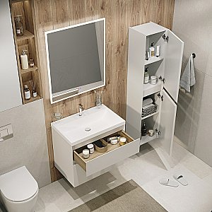 Тумба с раковиной подвесная Grossman МЕРКАДО 70 с 2-я ящ, белая матовая для ванной в интернет-магазине Sanbest