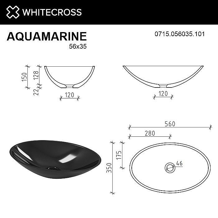 Раковина накладная WhiteCross Aquamarine 56 0715.056035.101 черная купить в интернет-магазине Sanbest