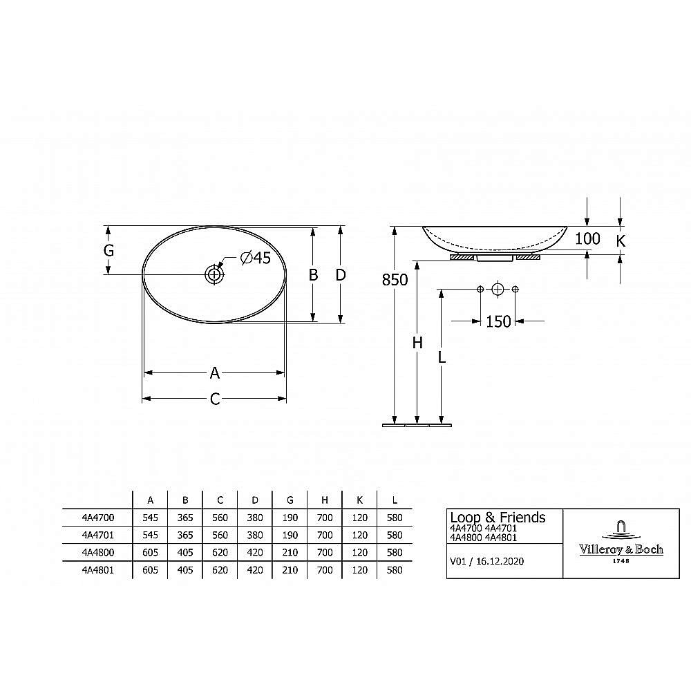 Раковина Villeroy&Boch Loop & Friends 4A470001 альпийский белый купить в интернет-магазине Sanbest