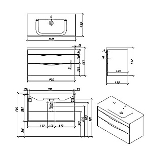 Тумба с раковиной Caprigo Lento 100 два ящика, бланж для ванной в интернет-магазине Sanbest
