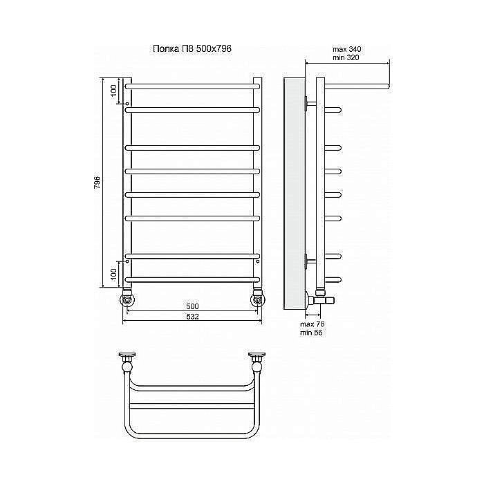 Полотенцесушитель водяной Terminus Полка П8 500x796 купить в интернет-магазине сантехники Sanbest