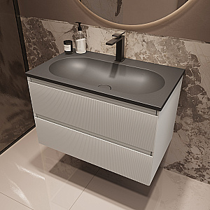 Тумба с раковиной Vincea Welle 80 VMC-2WL800MW/VCB-4H800G белая матовая/раковина серый шелк для ванной в интернет-магазине Sanbest