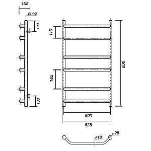 Полотенцесушитель водяной Domoterm Лаура П6 500x800 АБР бронза купить в интернет-магазине сантехники Sanbest