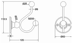 Крючок двойной Burlington A4 BNKL шлифованный никель купить в интернет-магазине сантехники Sanbest