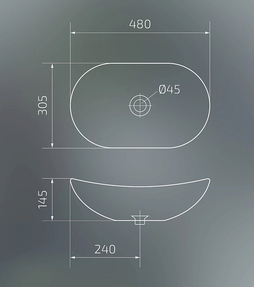 Раковина накладная Gid Lago 48 Bm9133 53352 черная матовая купить в интернет-магазине Sanbest