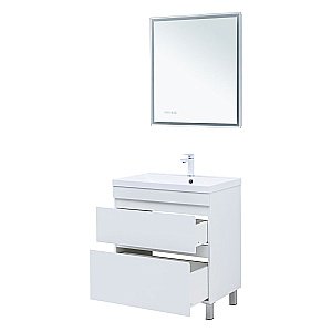 Тумба с раковиной Aquanet Нота New 75 344144+281221 белая глянцевая для ванной в интернет-магазине Sanbest