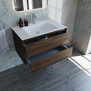 Тумба с раковиной Vincea Luka 80 VMC-2L800CO/VCB-13800W тёмный дуб/раковина белая для ванной в интернет-магазине Sanbest