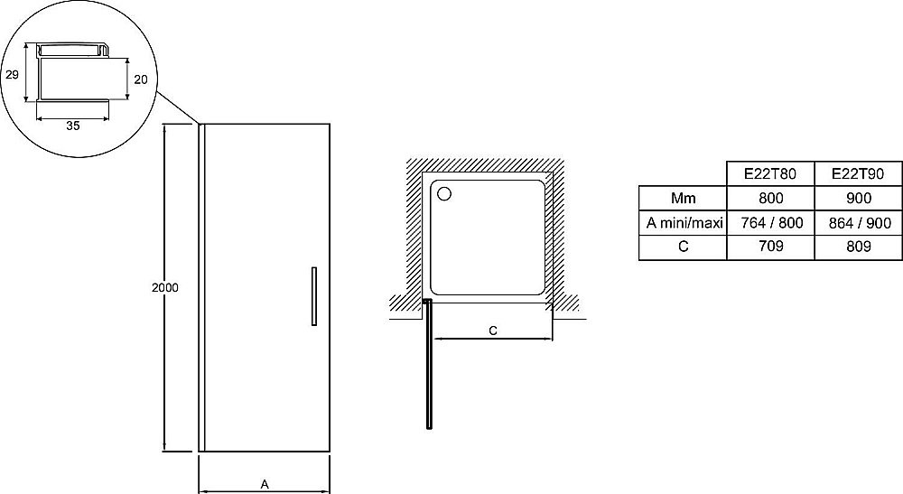 Душевая дверь Jacob Delafon CONTRA E22T90-BL 90 купить в интернет-магазине Sanbest