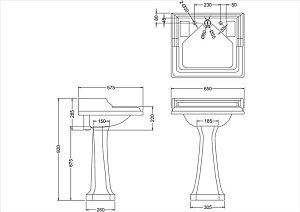 Раковина с пьедесталом Burlington Classic B14+P7 белая купить в интернет-магазине Sanbest