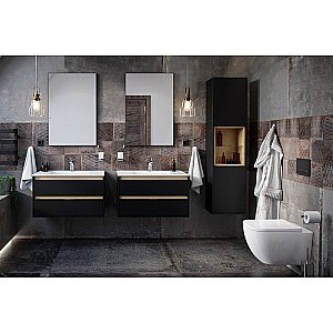 Тумба с раковиной Excellent TUTO MLEX.0103.800.BKBL 80 черный матовый/дуб для ванной в интернет-магазине Sanbest