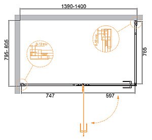 Душевой уголок Cezares Bellagio 140х80 BELLAGIO-AH-1-140/80-C-BORO стекло прозрачное/профиль матовое брашированное золото купить в интернет-магазине Sanbest