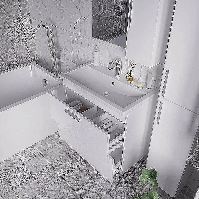 Тумба с раковиной Grossman НЕО 80 пленка, белая для ванной в интернет-магазине Sanbest