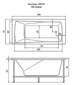 Акриловая ванна Aquatika Авентура Standart 150х70 купить в интернет-магазине Sanbest