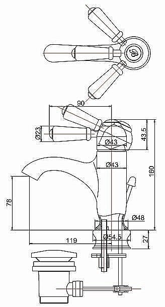 Смеситель для раковины Burlington CHR22 BLA хром/ручка черная купить в интернет-магазине сантехники Sanbest