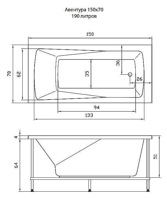 Акриловая ванна Aquatika Авентура Standart 150х70 купить в интернет-магазине Sanbest