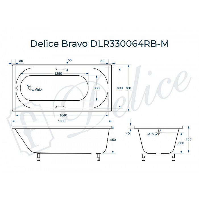 Ванна Delice Bravo DLR330064RB-M 180х70 белая матовая/ручки черные купить в интернет-магазине Sanbest