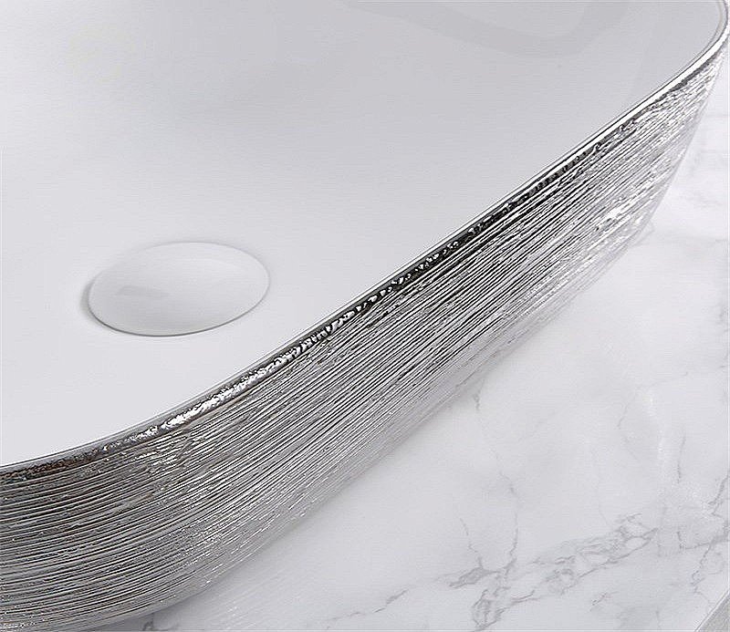 Раковина накладная Ceramalux NC  46 D1333H131 серебро, белая купить в интернет-магазине Sanbest