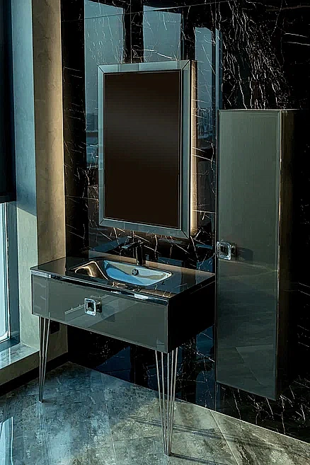 Консоль с раковиной Armadi Art LUCIDO 80 глянцевый графит для ванной в интернет-магазине сантехники Sanbest