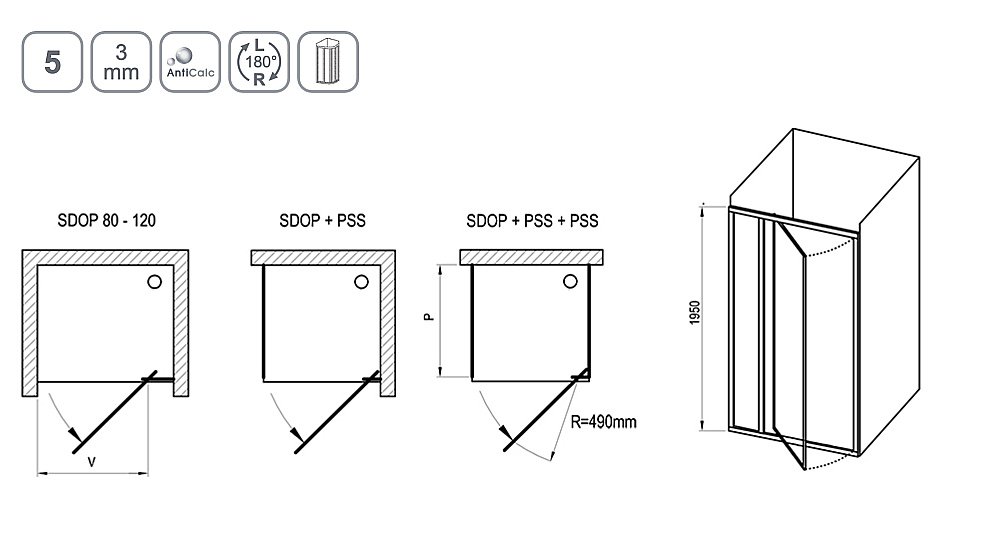 Душевой уголок Ravak Supernova SDOP+PSS 90х80x185 профиль белый/стекло прозрачное купить в интернет-магазине Sanbest