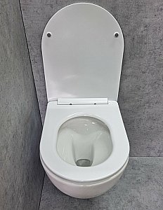 Унитаз подвесной CeramaLux TR2196 белый, безободковый, с крышкой микролифт, слив торнадо купить в интернет-магазине Sanbest