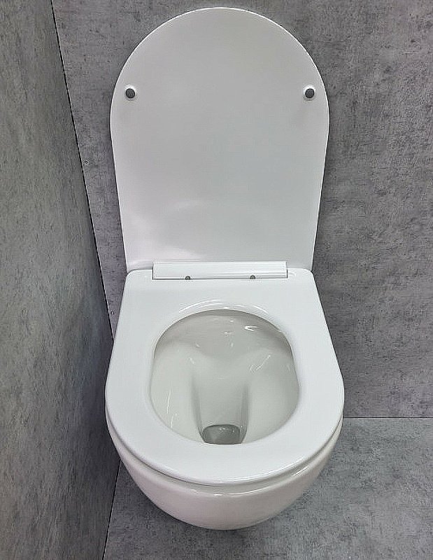 Унитаз подвесной CeramaLux TR2196 белый, безободковый, с крышкой микролифт, слив торнадо купить в интернет-магазине Sanbest