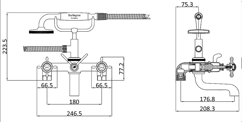 Смеситель для ванны Burlington Guild GU422DG напольный, золото купить в интернет-магазине сантехники Sanbest