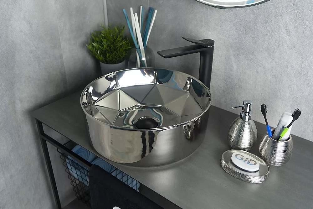 Раковина накладная Gid 40 D1342h014 53330 серебро купить в интернет-магазине Sanbest