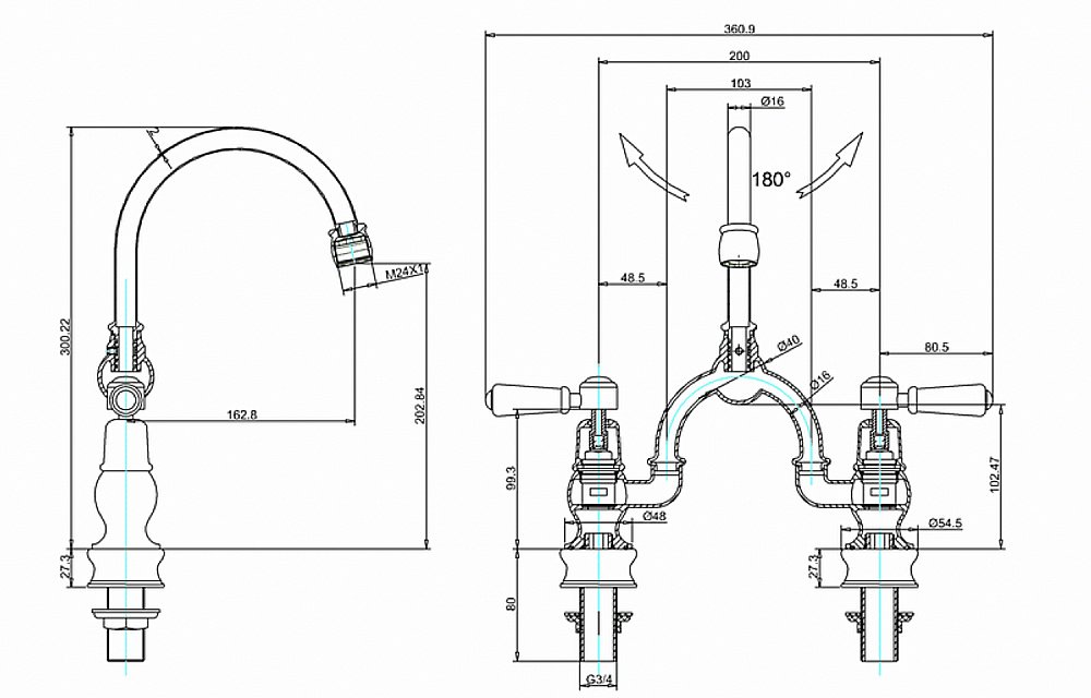 Смеситель для раковины Burlington Regent KER27-QT+W1 купить в интернет-магазине сантехники Sanbest