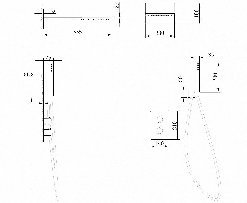 Душевая система ABBER Weiss Insel AF8052 хром купить в интернет-магазине сантехники Sanbest