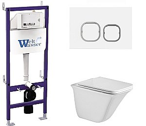 Унитаз подвесной WeltWasser BAMBERG 460+ROTBACH 004 GL-WT+BAMBERG WT белый глянцевый, безободковый, с крышкой микролифт, с инсталляцией и белой кнопкой купить в интернет-магазине Sanbest