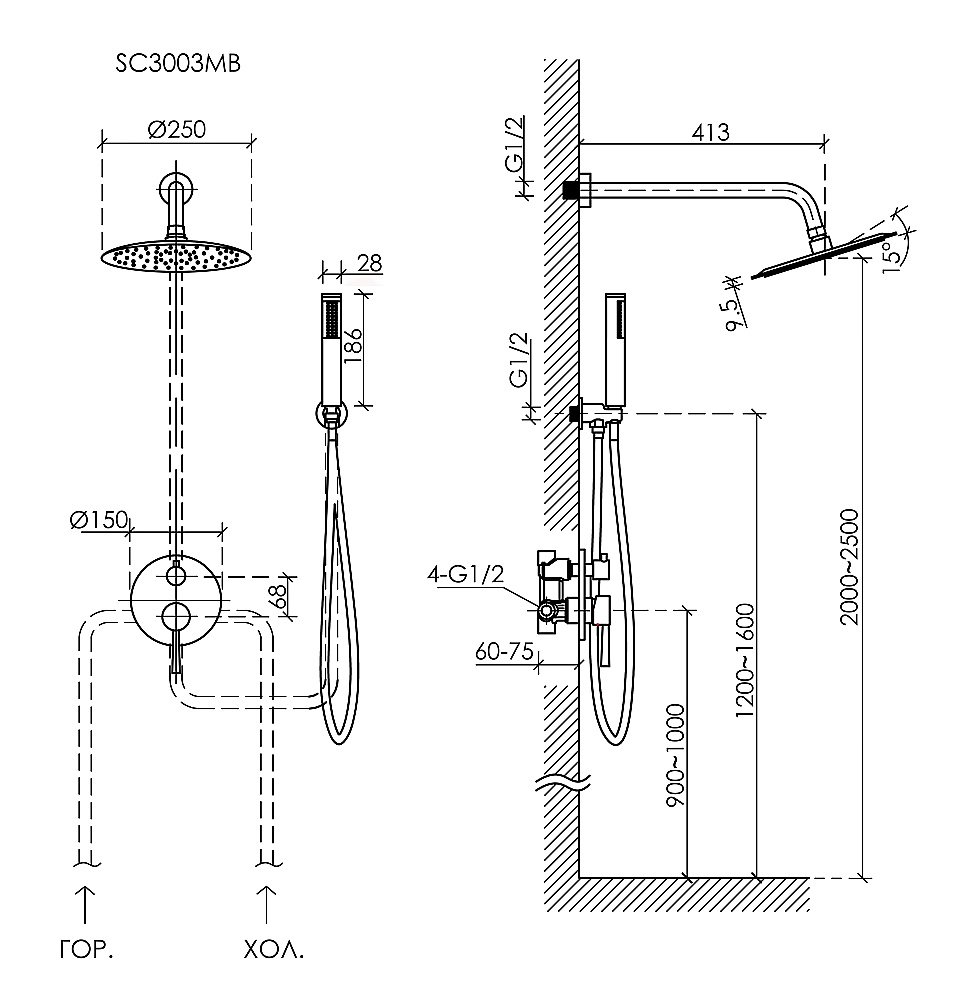 Душевая система Sancos Select SC3003MB черная матовая купить в интернет-магазине сантехники Sanbest