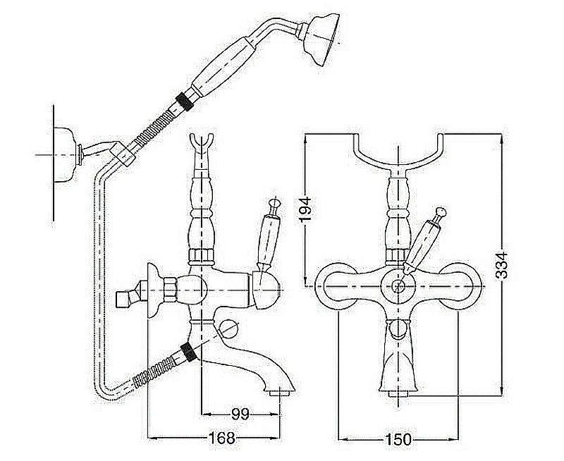 Смеситель для ванны Bugnatese Oxford 6302 DO золото купить в интернет-магазине сантехники Sanbest