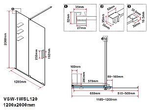 Душевая перегородка Vincea Walk-In VSW-1WSL120GSGM 120 профиль вороненая сталь/стекло янтарь купить в интернет-магазине Sanbest