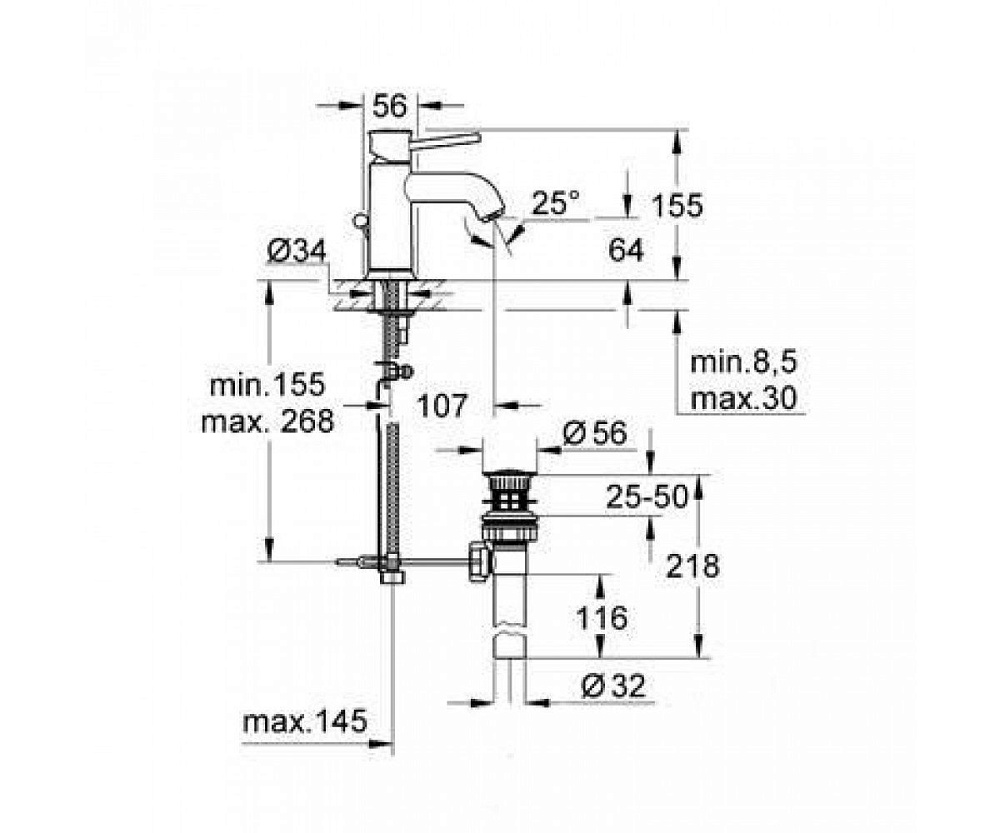 Смеситель для раковины Grohe BauClassic 23161000 купить в интернет-магазине сантехники Sanbest