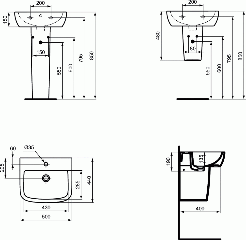 Раковина на полупьедестале Ideal Standard Tempo-IS T056601 купить в интернет-магазине Sanbest