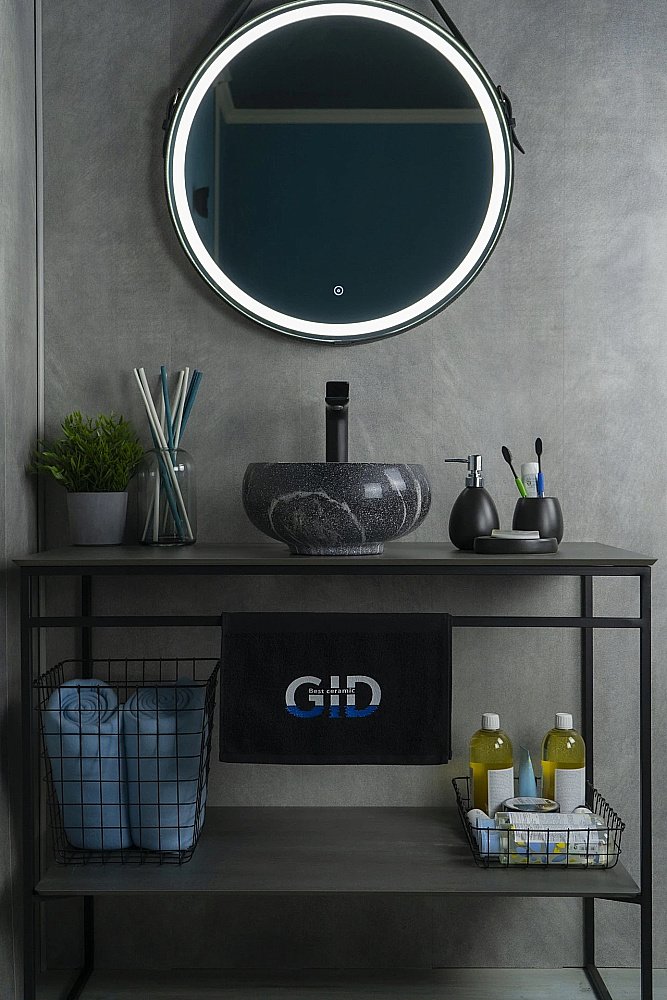 Раковина накладная Gid Esfera 32 Mnc480 54432 черная мрамор купить в интернет-магазине Sanbest