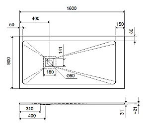 Душевой поддон Excellent Arda 160x90 бежевый купить в интернет-магазине Sanbest