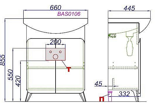 Тумба с раковиной Aqwella Basic 65 дуб золотой для ванной в интернет-магазине Sanbest