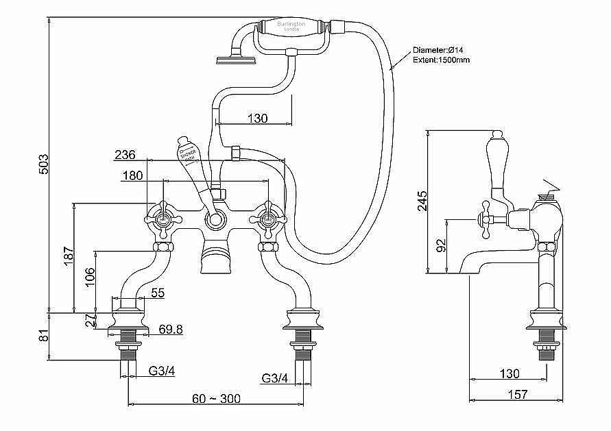 Смеситель для ванны Burlington Regent CLR15-QT хром/ручки белые купить в интернет-магазине сантехники Sanbest