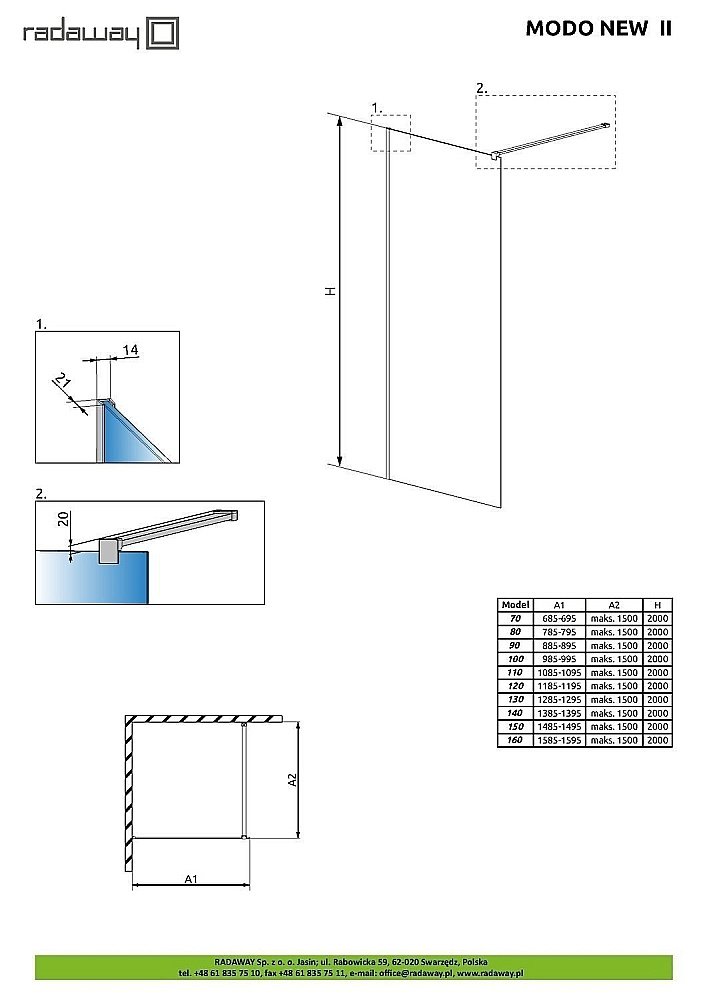Душевое ограждение Radaway Modo New II 140 купить в интернет-магазине Sanbest